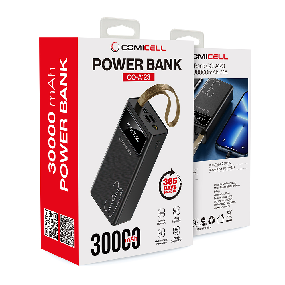 Power bank COMICELL CO-A123 2xUSB 30000mAh 2.1A crni-2