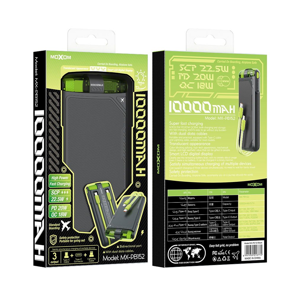 Power bank Moxom MX-PB152 super brzi PD20W QC18W SCP22.5W 10000mAh 3A crni-3