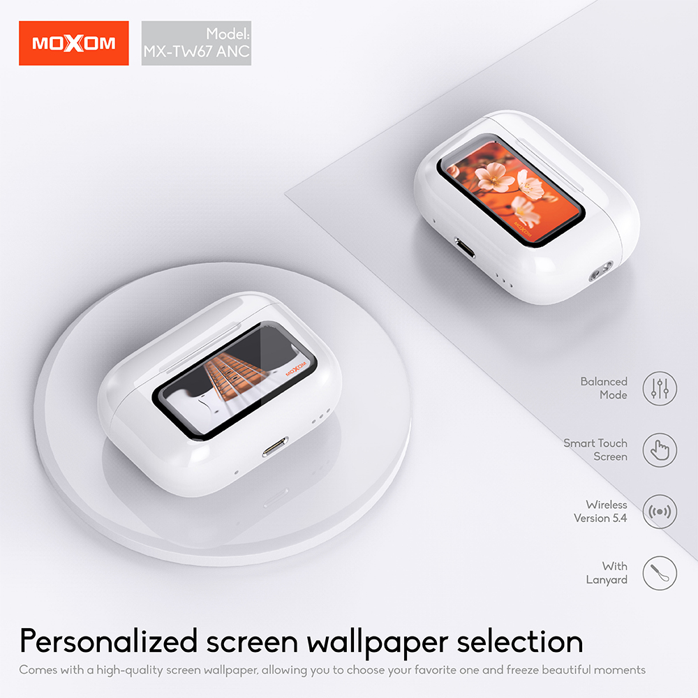 Slusalice bluetooth Moxom MX-TW67 ANC sa LED ekranom bele-5